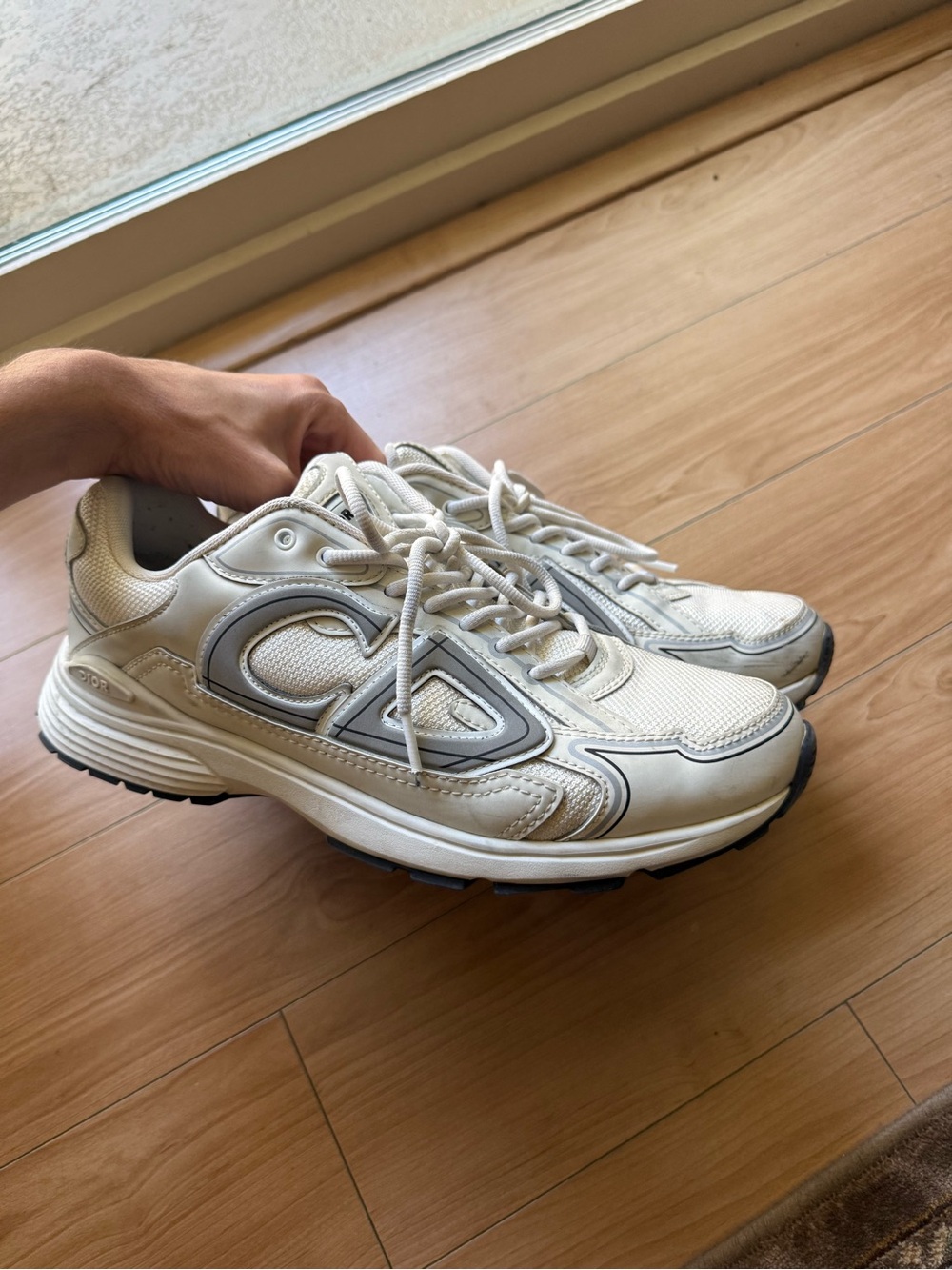 Dior Men's Cream and Gray Athletic Sneakers